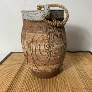 MCM Sgraffito Style pottery Vase Pitcher Owl textured